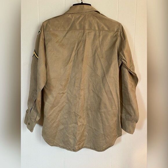 Vintage WW2 Army Military Shirt Men’s 15 X 32 Beige Twill Patches * Read* - Picture 2 of 4